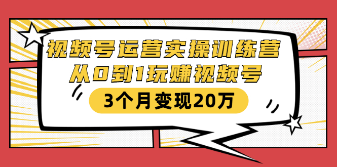 视频号运营实操训练营：从0到1玩赚视频号，3个月变现20万-88项目资源库