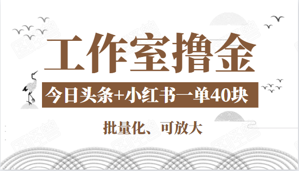 工作室撸金二件套：撸今日头条原创收益+小红书一单利润40块项目-88项目资源库