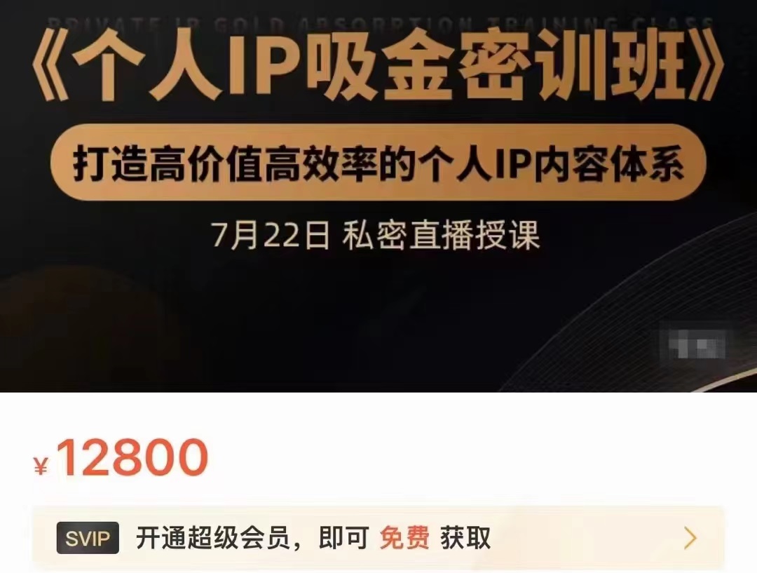 个人IP吸金密训班，打造高价值高效率的个人IP内容体系（价值12800元）-88项目资源库