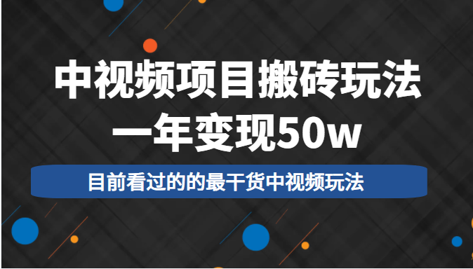 中视频项目搬砖玩法，一年变现50w，目前看过的的最干货中视频玩法-88项目资源库