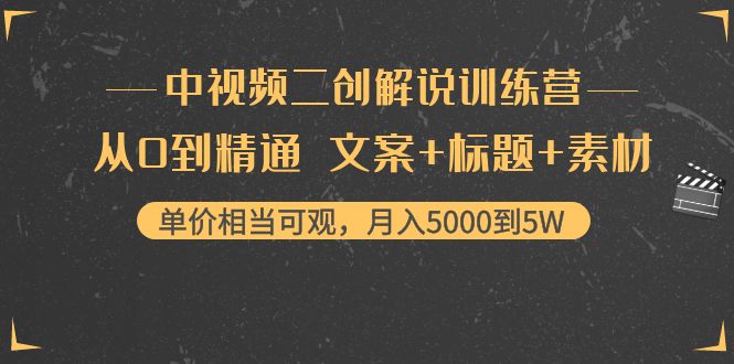 中视频二创解说训练营：从0到精通 文案+标题+素材、月入5000到5W-88项目资源库