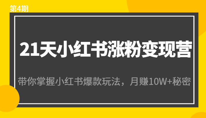 21天小红书涨粉变现营（第4期）：带你掌握小红书爆款玩法，月赚10W+秘密-88项目资源库