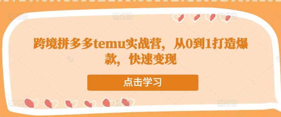 跨境拼多多temu实战营，从0到1打造爆款，快速变现-88项目资源库