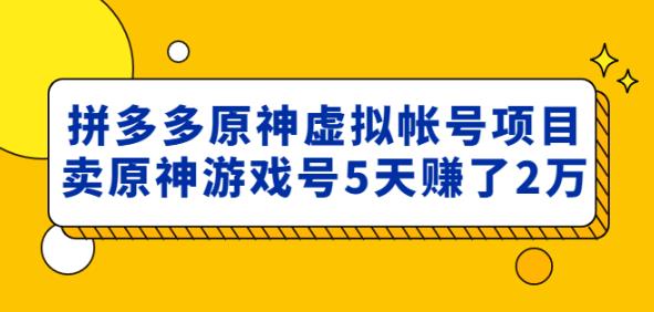 外面卖2980的拼多多原神虚拟帐号项目：卖原神游戏号5天赚了2万-88项目资源库