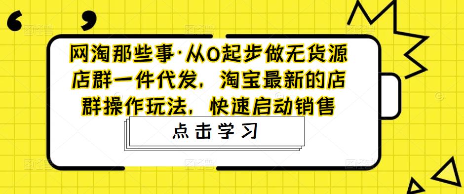 网淘那些事·从0起步做无货源店群一件代发，淘宝最新的店群操作玩法，快速启动销售-88项目资源库