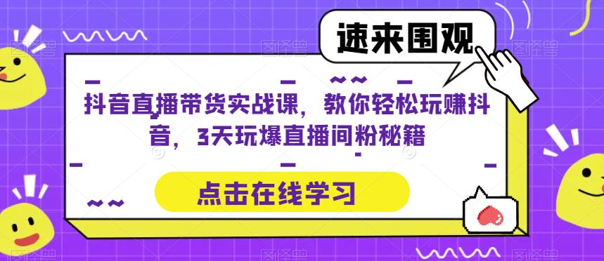 抖音直播带货实战课，教你轻松玩赚抖音，3天玩爆直播间-88项目资源库