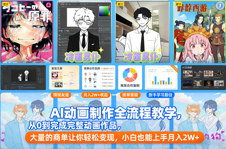 AI动画制作全流程教学，从0到完成完整动画作品，大量的商单让你轻松变现，小白也能上手月入2W+-88项目资源库