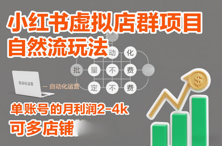 小红书虚拟店群项目，自然流玩法，批量自动化，稳定不费号，单账号的月利润2-4k，可多店矩阵-88项目资源库