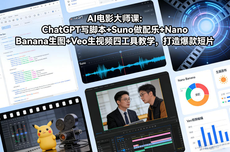 AI电影大师课：ChatGPT写脚本+Suno做配乐+Nano Banana生图+Veo生视频，打造爆款短片-88项目资源库