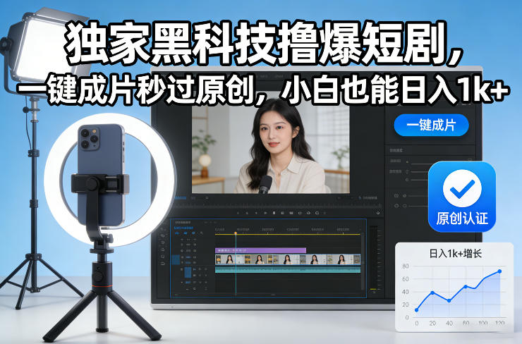 独家黑科技撸爆短剧，一键成片秒过原创，小白也能日入1k+【揭秘】-88项目资源库