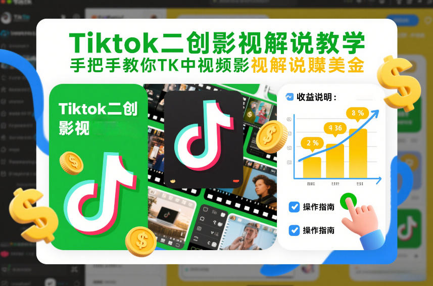 Tiktok二创影视解说教学，手把手教你TK中视频影视解说賺美金（更新26年1月）-88项目资源库
