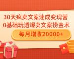 30天疯卖文案速成变现营，0基础玩透爆卖文案捞金术！每月增收20000+-88项目资源库