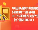 今日头条中视频搬运项目，只需要一部手机3-5天就可以产生利润（价值2800元）-88项目资源库