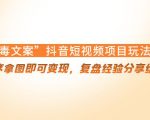 “毒文案”抖音短视频项目玩法，小程序拿图即可变现，复盘经验分享给大家-88项目资源库