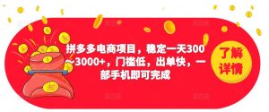 2023拼多多电商项目，稳定一天300～3000+，门槛低，出单快，一部手机即可完成-88项目资源库