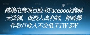 跨境电商项目脸书Facebook商城无货源，低投入高利润，熟练操作后月收入不会低于1W-3W-88项目资源库