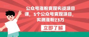 公众号涨粉变现实战项目课，5个公众号变现项目，实测涨粉23万-88项目资源库