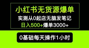 小红书无货源爆单实测从0起店无脑发笔记爆单3000+长期项目可多店-88项目资源库
