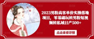 2023男粉高客单价实操落地项目，零基础玩转男粉短视频转私域日产500+-88项目资源库