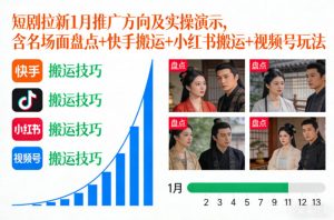 短剧拉新1月推广方向及实操演示，含名场面盘点+快手搬运+小红书搬运+视频号玩法-88项目资源库