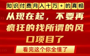 知识付费月入10个W的真相，做网创项目这一个就够了，不要再疯狂的找所谓的风口项目【揭秘】-88项目资源库