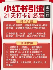 小红书引流21天打卡训练营第二期，助你快速打通小红书私域引流打粉-88项目资源库