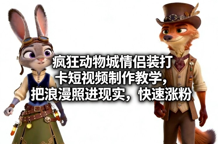 疯狂动物城情侣装打卡短视频制作教学，把浪漫照进现实，快速涨粉-88项目资源库