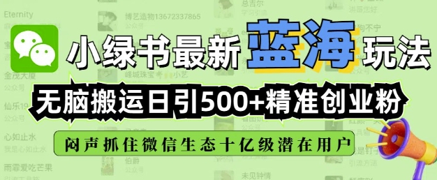 小绿书无脑搬运引流，全自动日引500精准创业粉，微信生态内又一个闷声发财的机会-88项目资源库