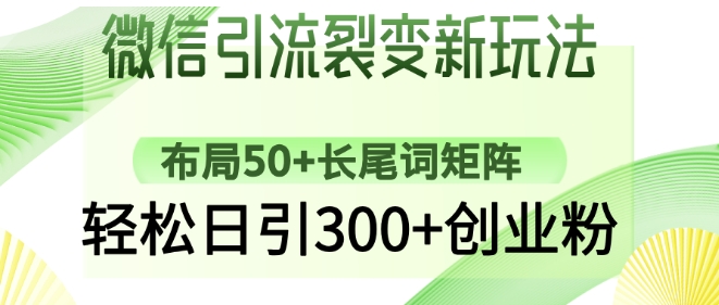 微信引流裂变新玩法:布局50+长尾词矩阵,轻松日引300+创业粉