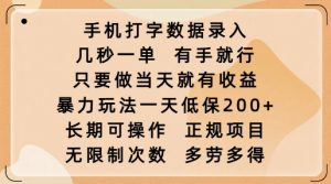手机打字数据录入，几秒一单，有手就行，只要做当天就有收益，暴力玩法一天低保2张-88项目资源库