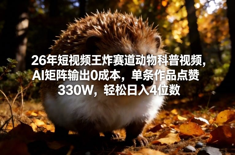 26年短视频王炸赛道动物科普视频，AI矩阵输出0成本，单条作品点赞330W，轻松日入4位数-88项目资源库