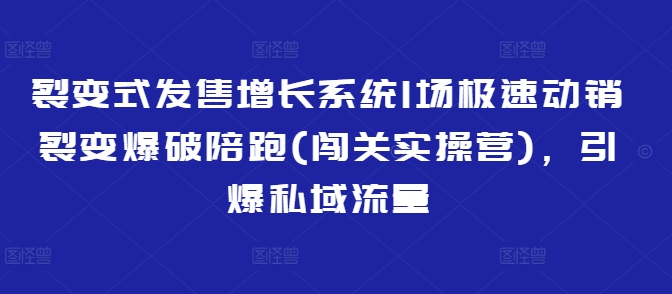 裂变式发售增长系统1场极速动销裂变爆破陪跑(闯关实操营)，引爆私域流量-88项目资源库