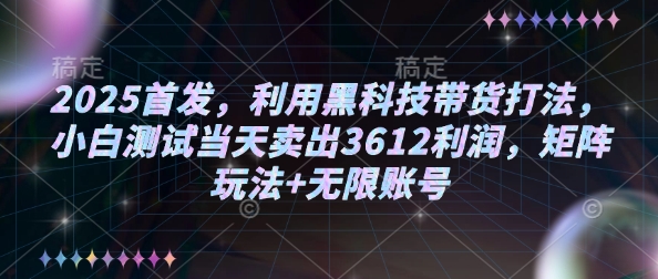 2025首发，利用黑科技带货打法，小白测试当天卖出3612利润，矩阵玩法+无限账号【揭秘】-88项目资源库
