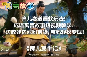 育儿赛道爆款玩法！成语寓言故事短视频教学，边教娃边涨粉带货，宝妈轻松变现！-88项目资源库