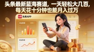 头条最新蓝海赛道，一天轻松大几张，每天花十分钟也能月入过1W【揭秘】-88项目资源库