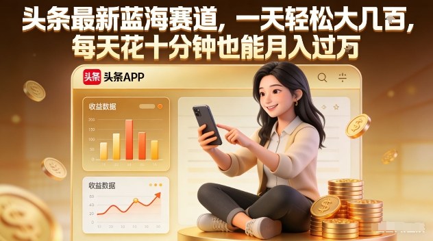 头条最新蓝海赛道，一天轻松大几张，每天花十分钟也能月入过1W【揭秘】-88项目资源库