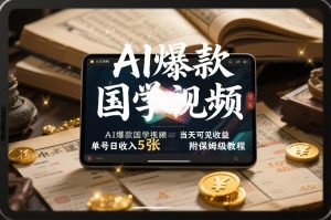 AI爆款国学视频，独家起号方法，小白直接上手，当天可见收益，单号日收入5张+附保姆级教程-88项目资源库