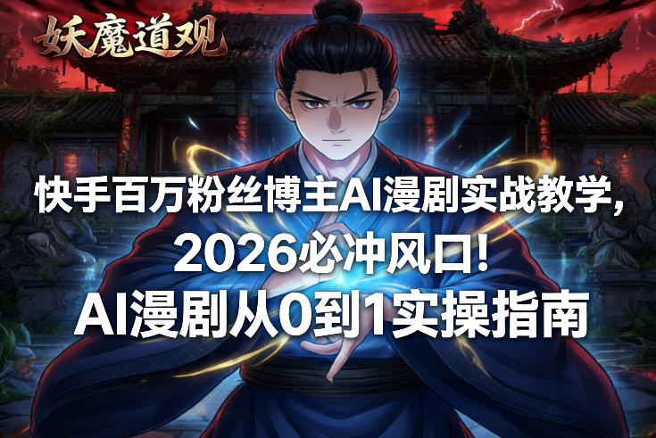 快手百万粉丝博主AI漫剧实战教学，2026必冲风口！AI漫剧从0到1实操指南-88项目资源库