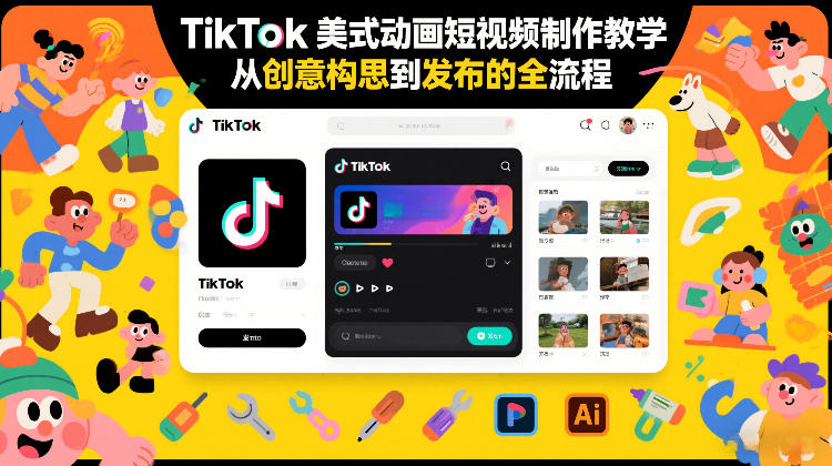 TikTok美式动画短视频制作教学，从创意构思到发布的全流程-88项目资源库
