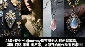 460+专业Midjourney珠宝摄影AI提示词戒指，项链-耳环-手链-宝石等，立即开始创作珠宝艺术-88项目资源库