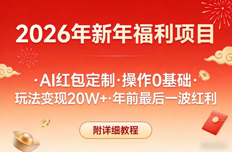 新年福利项目，AI红包定制，操作0基础，玩法变现20W+年前最后一波红利，附详细教程-88项目资源库