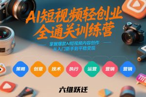AI短视频轻创业全通关训练营,掌握爆款AI短视频内容创作,从入门新手到平稳变现的六维跃迁-88项目资源库