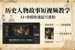 历史人物故事短视频教学，AI+剪辑制作历史人物题材短视频，快速起号涨粉-88项目资源库