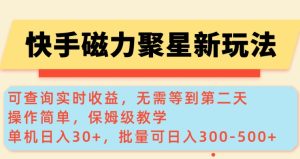 快手磁力新玩法,可查询实时收益,单机30+,批量可日入3到5张【揭秘】-88项目资源库