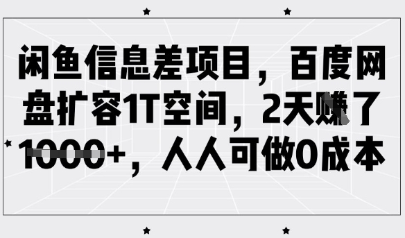 闲鱼信息差项目，百度网盘扩容1T空间，2天收益1k+，人人可做0成本-88项目资源库