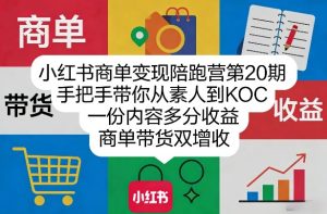 小红书商单变现陪跑营第20期,手把手带你从素人到KOC,一份内容多分收益,商单带货双增收-88项目资源库