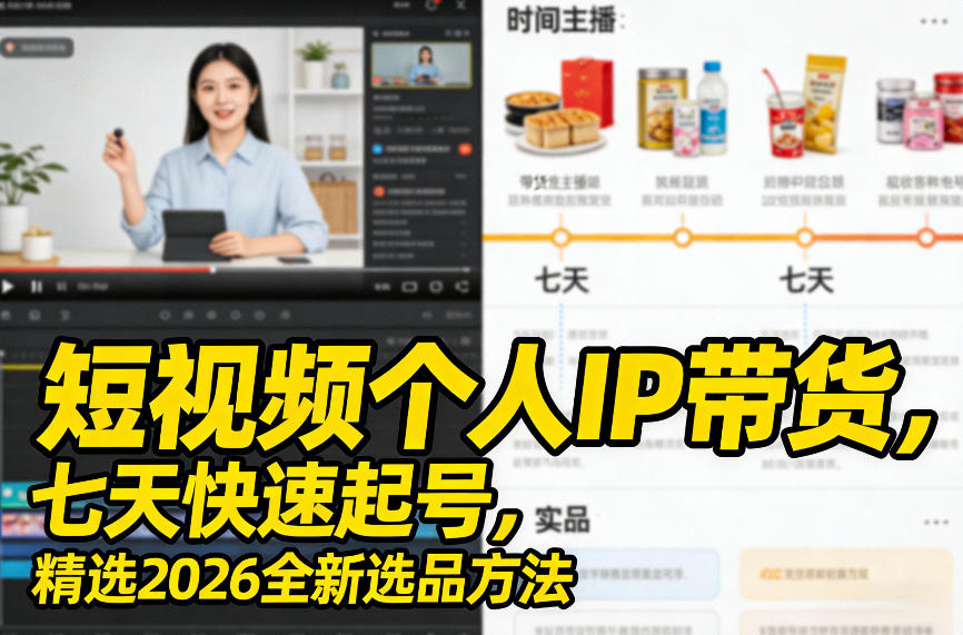 短视频个人IP带货，七天快速起号，精选2026全新选品方法-88项目资源库
