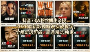 抖音73W粉丝博主亲授，2026最新影视解说实战教学，全程听话照做，直通精选独家-88项目资源库