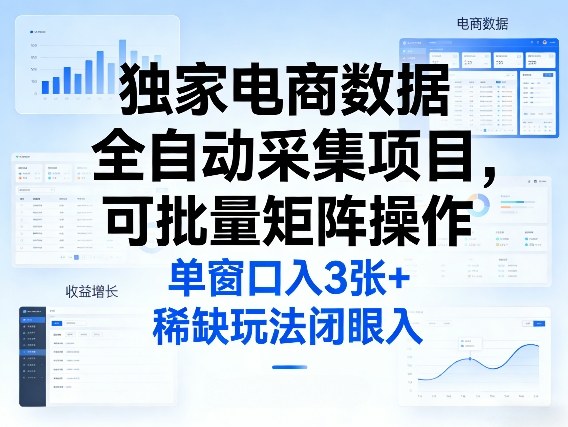 独家电商数据全自动采集项目，可批量矩阵操作，单窗口日入3张+，稀缺玩法闭眼入【揭秘】-88项目资源库