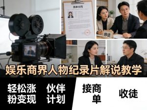 娱乐商界人物纪录片解说教学，轻松涨粉变现，伙伴计划，接商单，收徒等-88项目资源库